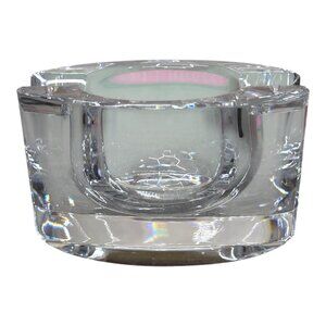 Vintage Daum MCM Abstract Clear Crystal Glass Ashtray 4" Heavyweight Cigar Bar